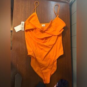 NWT Aritzia Wilfred Bathing Suit / Body Suit, Large, Orange Punch